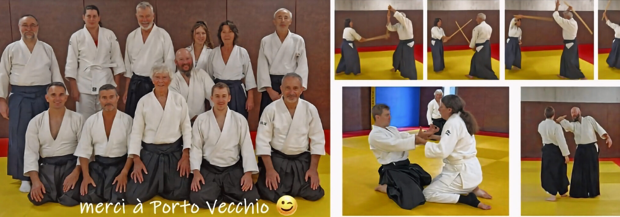 Pratiquants en hakama lors d'un entraînement sur les tatamis en Corse du Sud